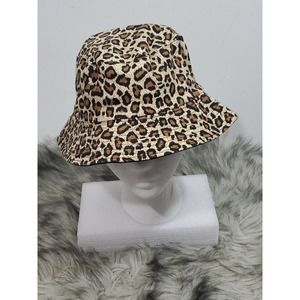 Unisex Leopard Print Brown Black Beige Cotton One Size Bucket Hat